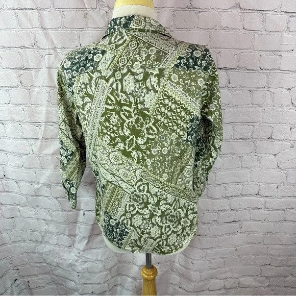 coldwater creek 3/4 sleeve patchwork top sz 8 petite preppy cottagecore - Picture 3 of 8